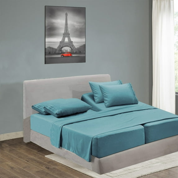 Split King Size Sheet Set, Luxury Bed Sheets, Extra Soft, Deep Pockets, Easy Fit, Breathable and Cooling Sheets, Wrinkle Free Teal