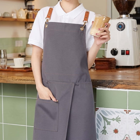 Split Leg Cross Back Apron with Pockets, Adjustable Straps for Cooking Baking Pottery Gardening