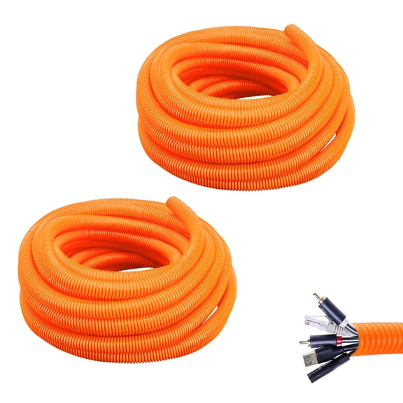 Split Loom Tubing Wire Conduit, Orange Corrugated Wire Tube Cable Protection Pipe Cable Tidy Tube for TV Cables, Electric Wire, Garden Lights (ID 10mm, 19.6 Ft)