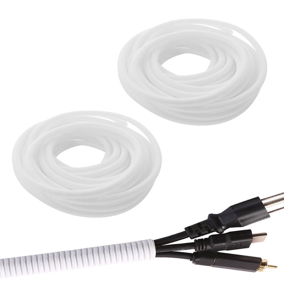 Split Loom Tubing Wire Conduit, White Corrugated Wire Tube Cable Protection Pipe Cable Tidy Tube for TV Cables, Electric Wire, Garden Lights (ID 10mm, 19.6 Ft)
