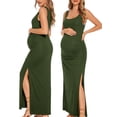 thumbnail image 1 of Split Maternity Dress Sleeveless Long Pregnancy Dress Ruched Maternity Clothes for Women, 1 of 6
