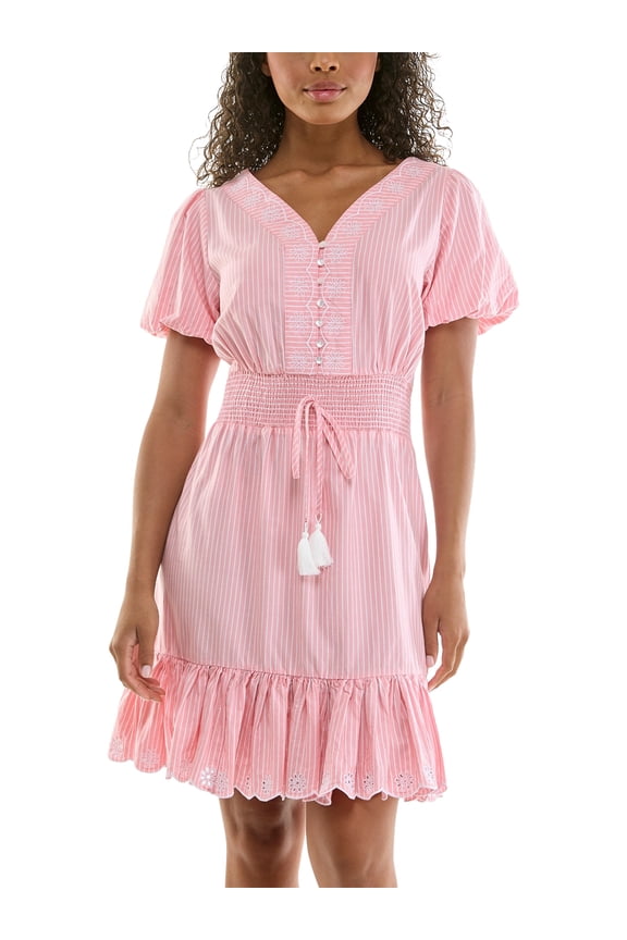 Split Neck Embroidered Poplin Dress