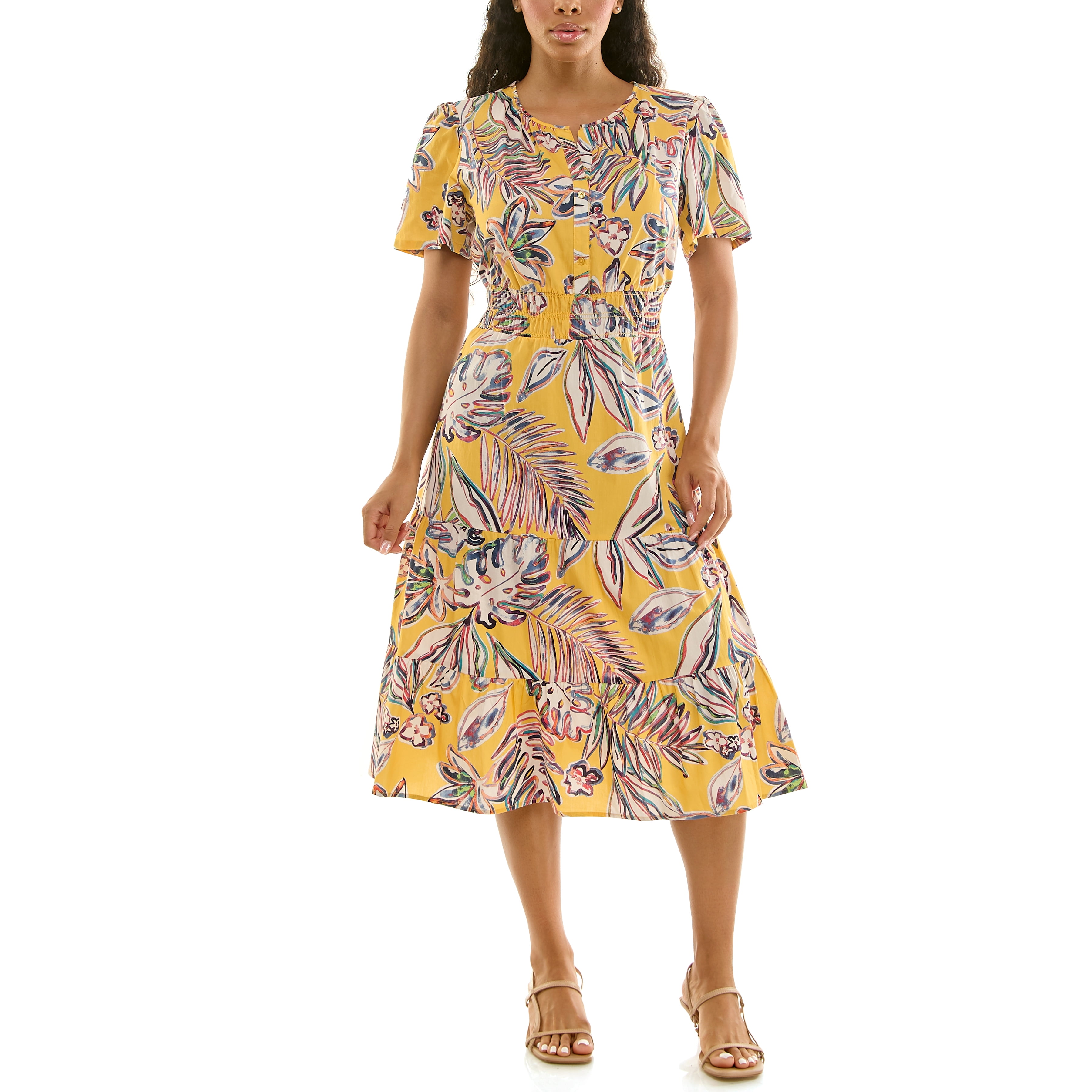 Split Neck Tiered Maxi Dress