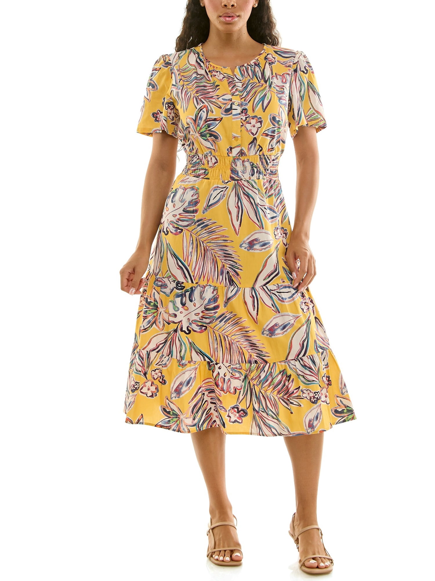 Split Neck Tiered Maxi Dress