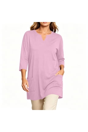 Split Notch V Neck 3/4 Sleeve Dual Side Patch Pocket Solid Longline Loose Tunic Plus size Top for Women All Season Casual Daily Loungewear