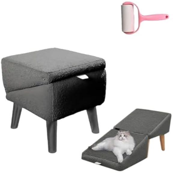 Split Ottoman Dog Ramp, Dogs Ramp and Ottoman for Large and Small Dogs, Dog Chair with Ramps for Bed, Lightweight Pet Steps to Get on Bed Couch (Black Plush)