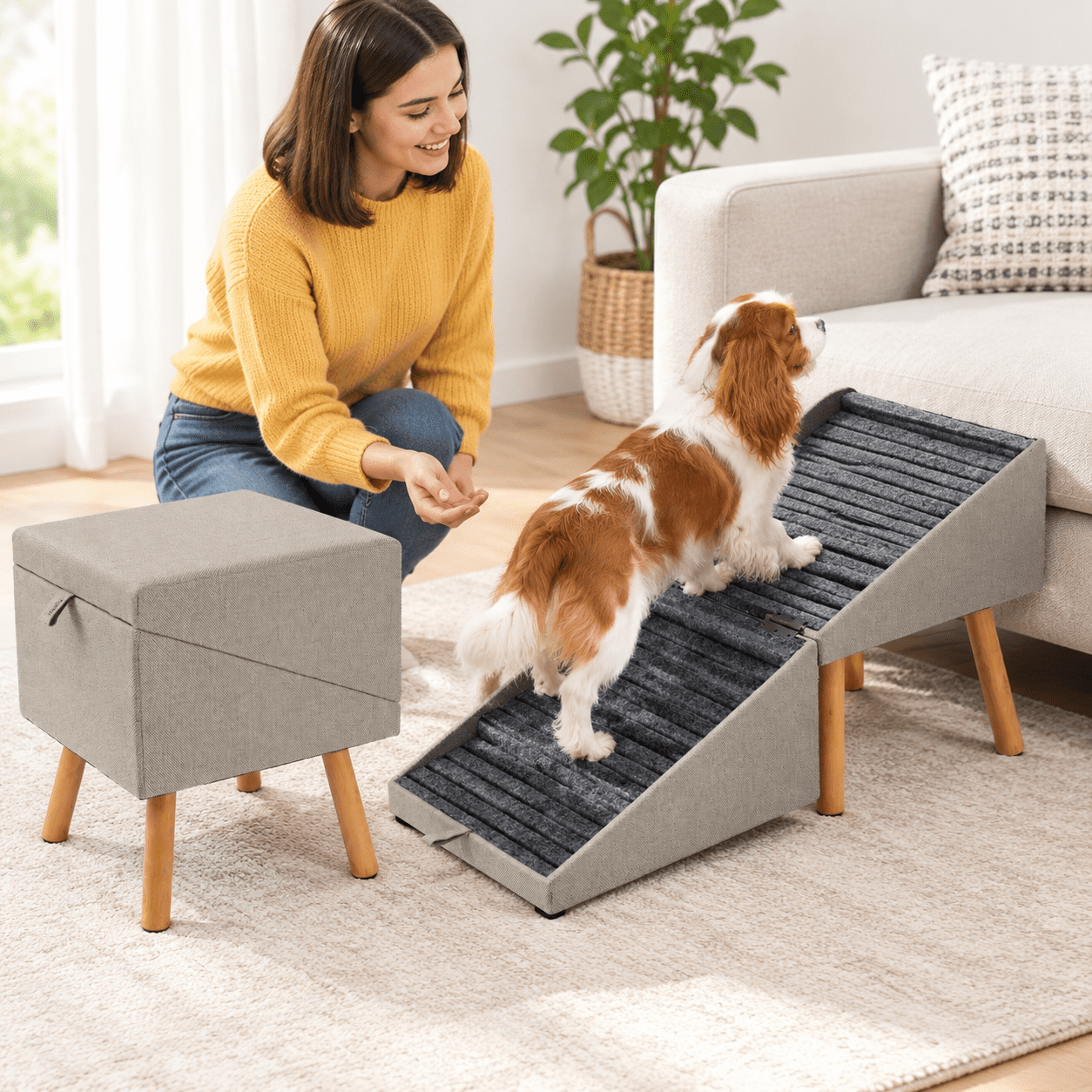 Split Ottoman Dog Ramp For Bed And Couch 21.06