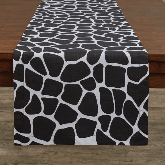 Split P Black Giraffe Printed Table Runner 72''L