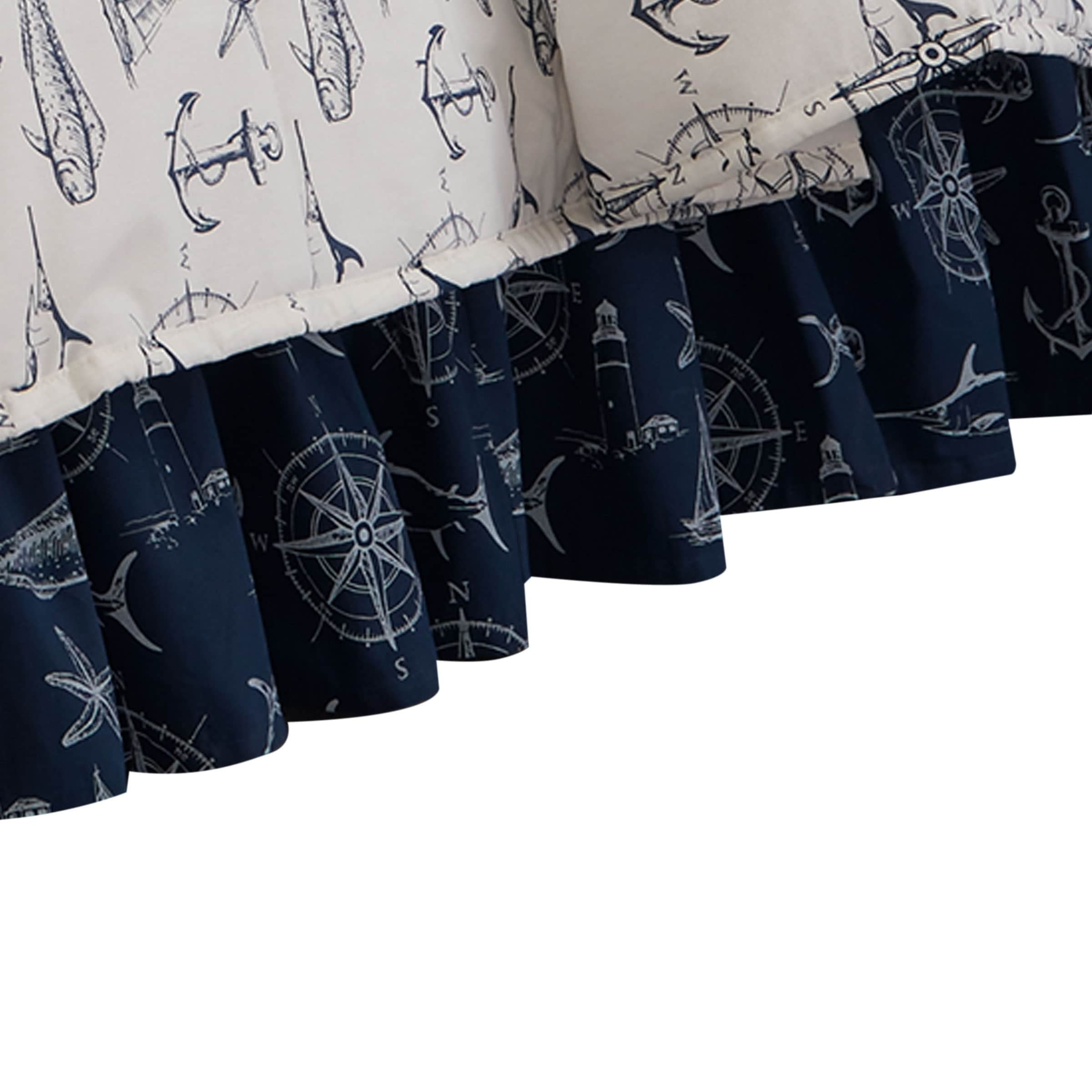 Navy Blue and White Cotton Queen Bed Skirt