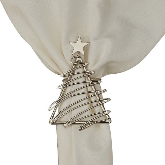 Split P Christmas Silver Tree Napkin Ring Set of 4