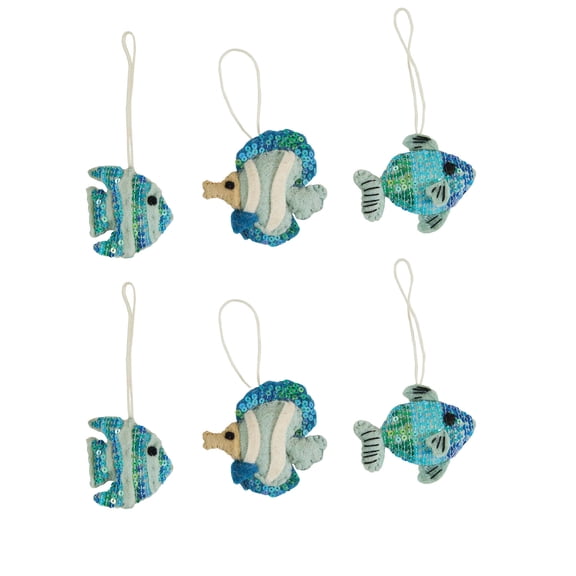 Split P Fish Sequin Blue Felt Ornaments Pack Of 6
