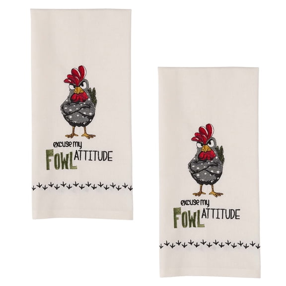Split P Fowl Attitude Embroidered Dishtowel Set of 2