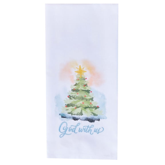 Split P God With Us Print Green Dishtowel Set Of 2