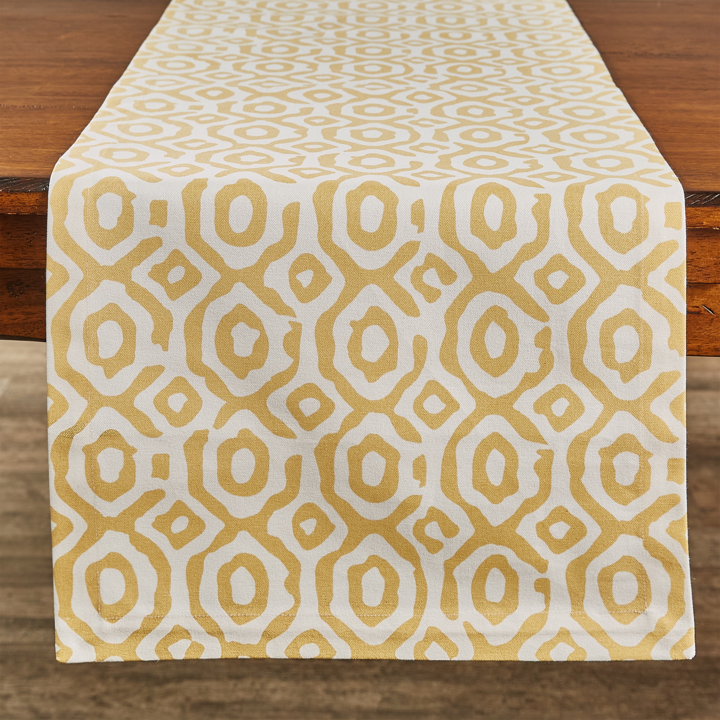 Golden Geo Patterned Cotton Table Runner 15" x 72"
