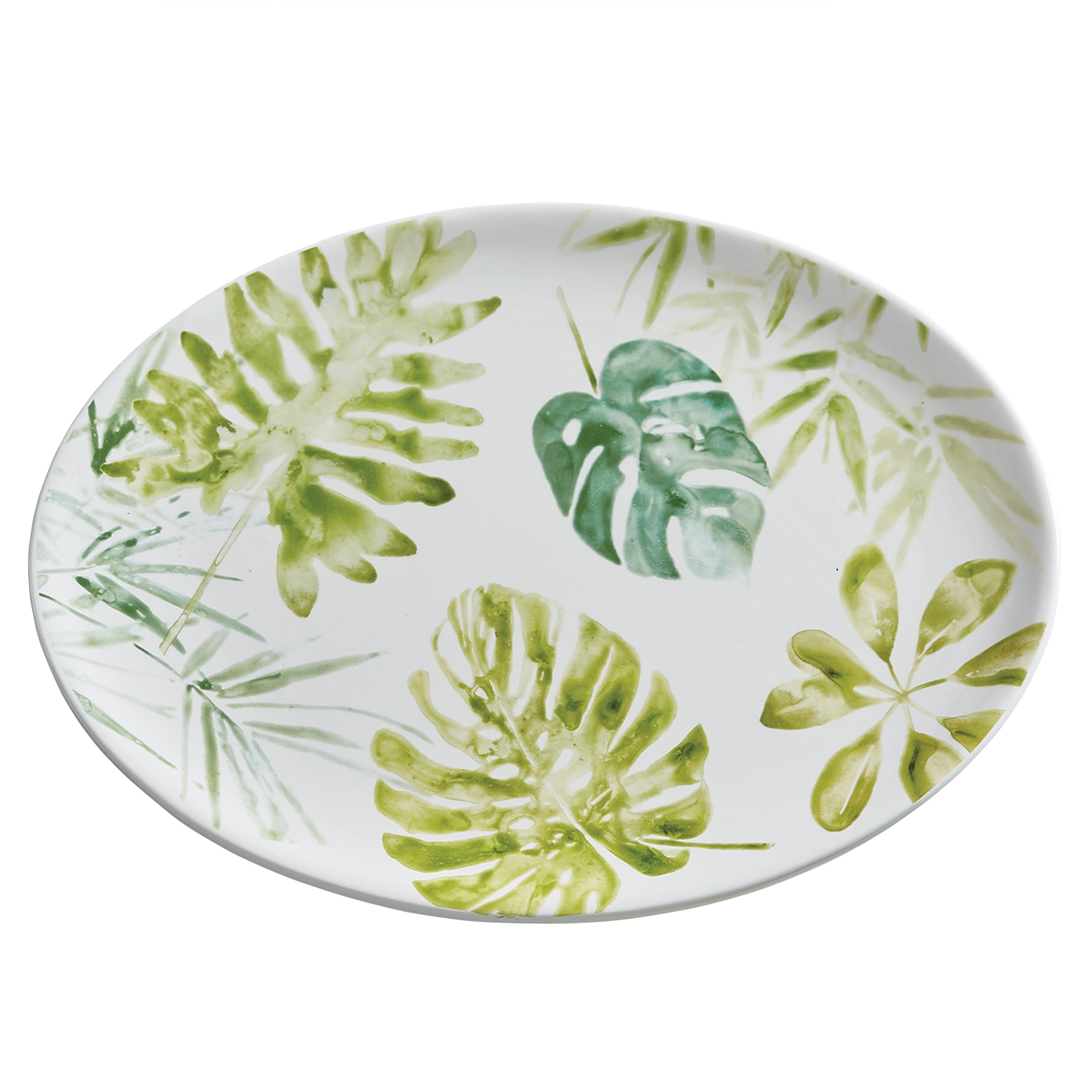 White and Green Ceramic Oval Tropical Platter