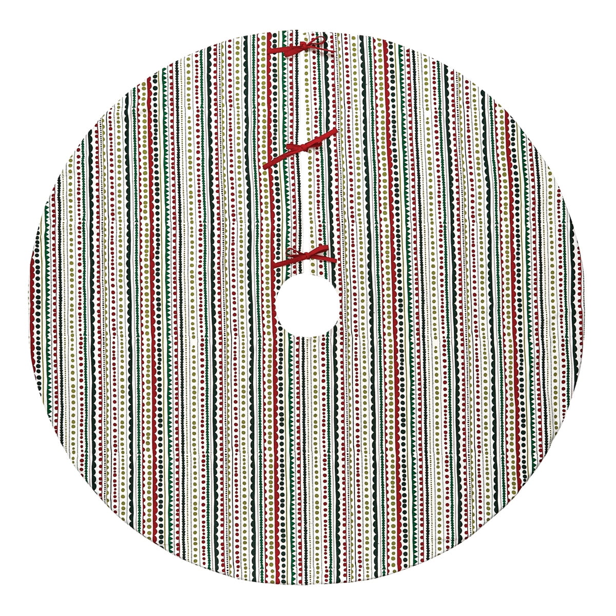 Red and Green Striped Cotton Christmas Tree Skirt