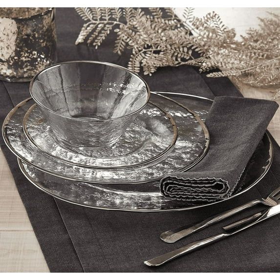 Split P Metallic Rim Glass Serving Platter - Silver
