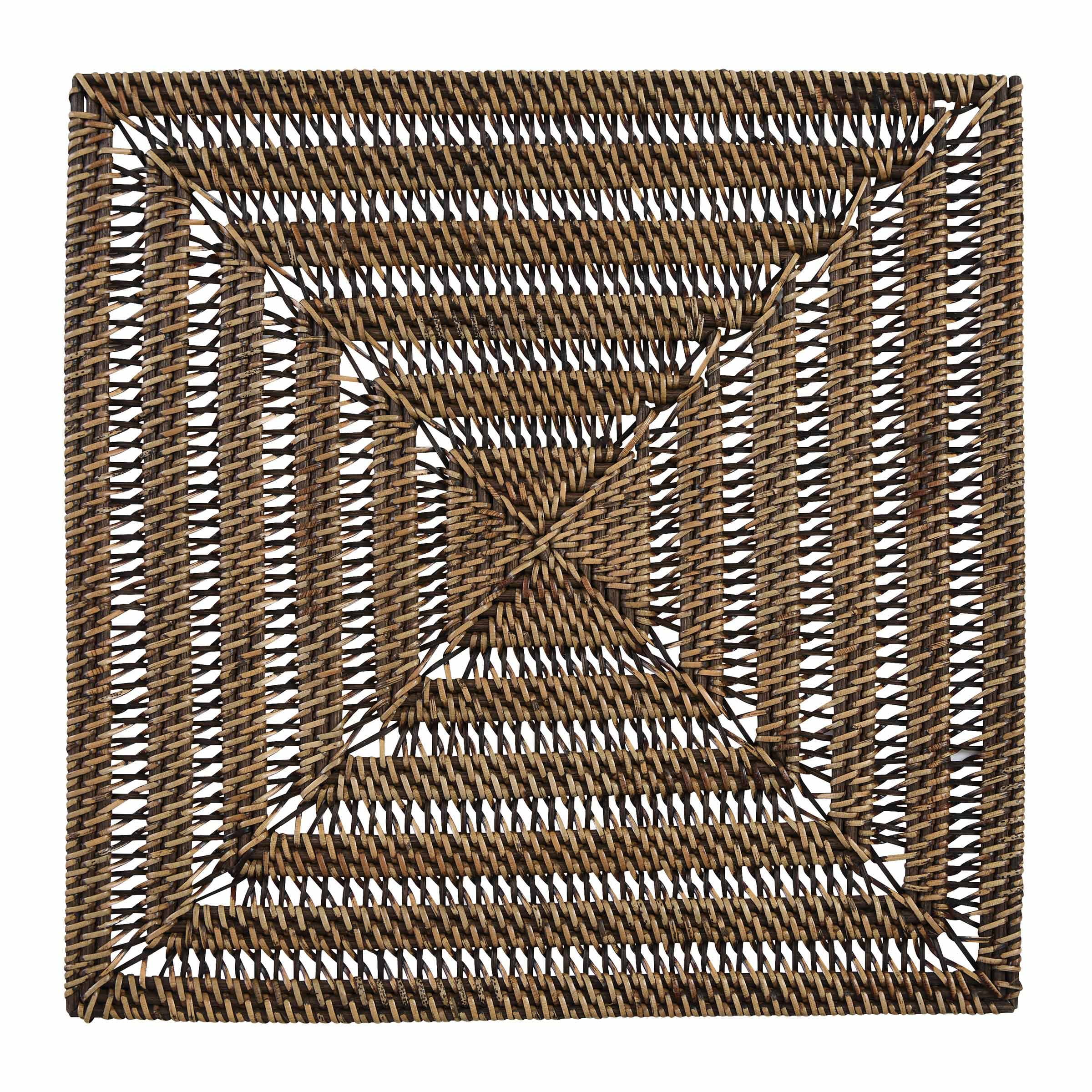 Set of 4 Brown Woven Rattan Square Rustic Chargers