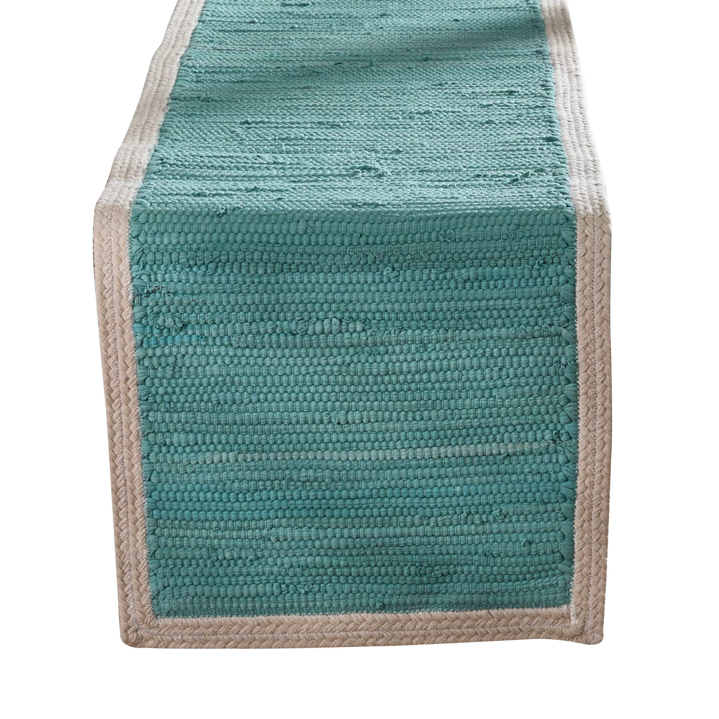 Sea Spray Aqua Cotton Table Runner with Cream Border, 15" x 72"