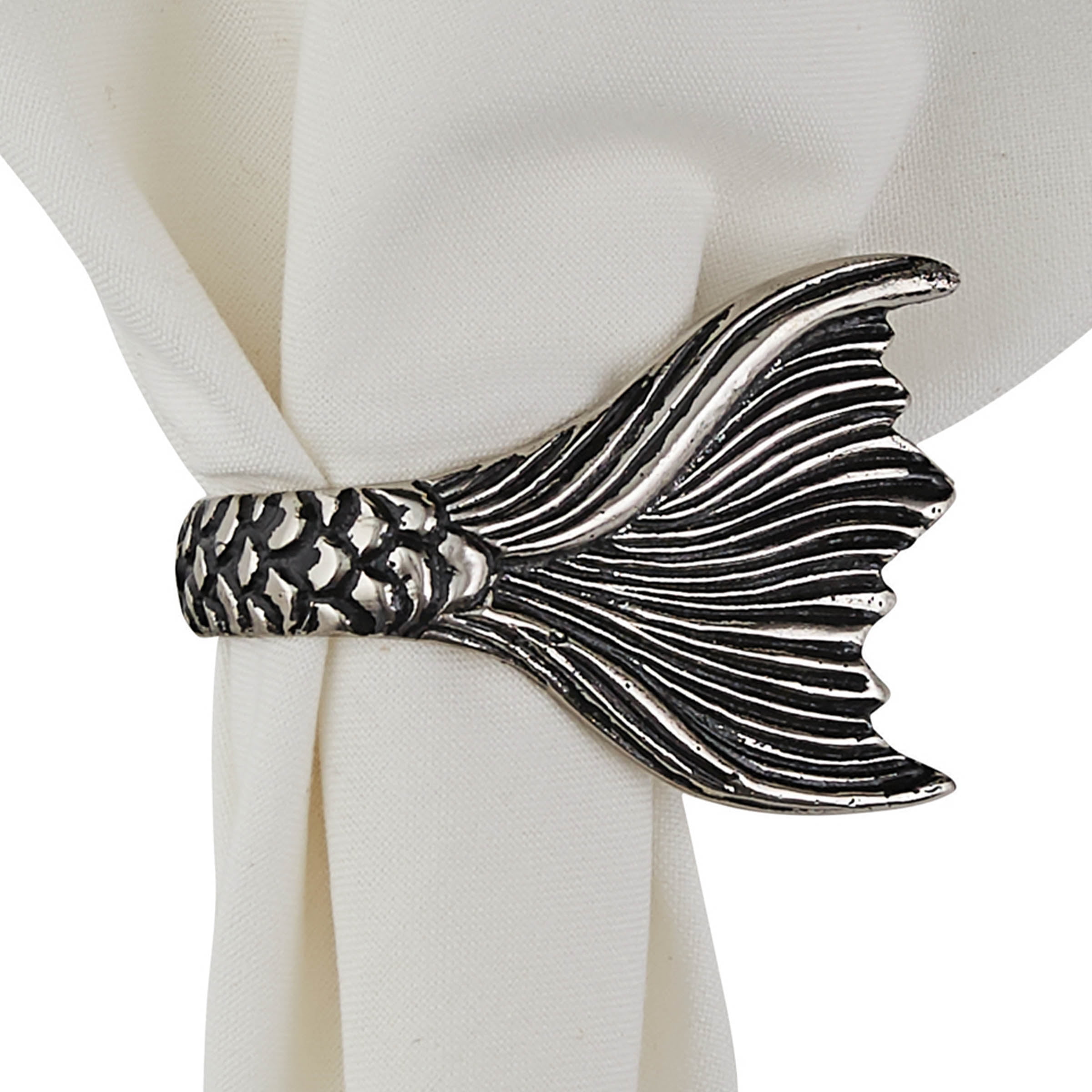 Aged Silver Coastal Mermaid Tail Napkin Ring