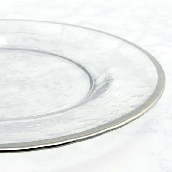Split P Silver Metallic Rim Glass Dinner Plate Set of 4