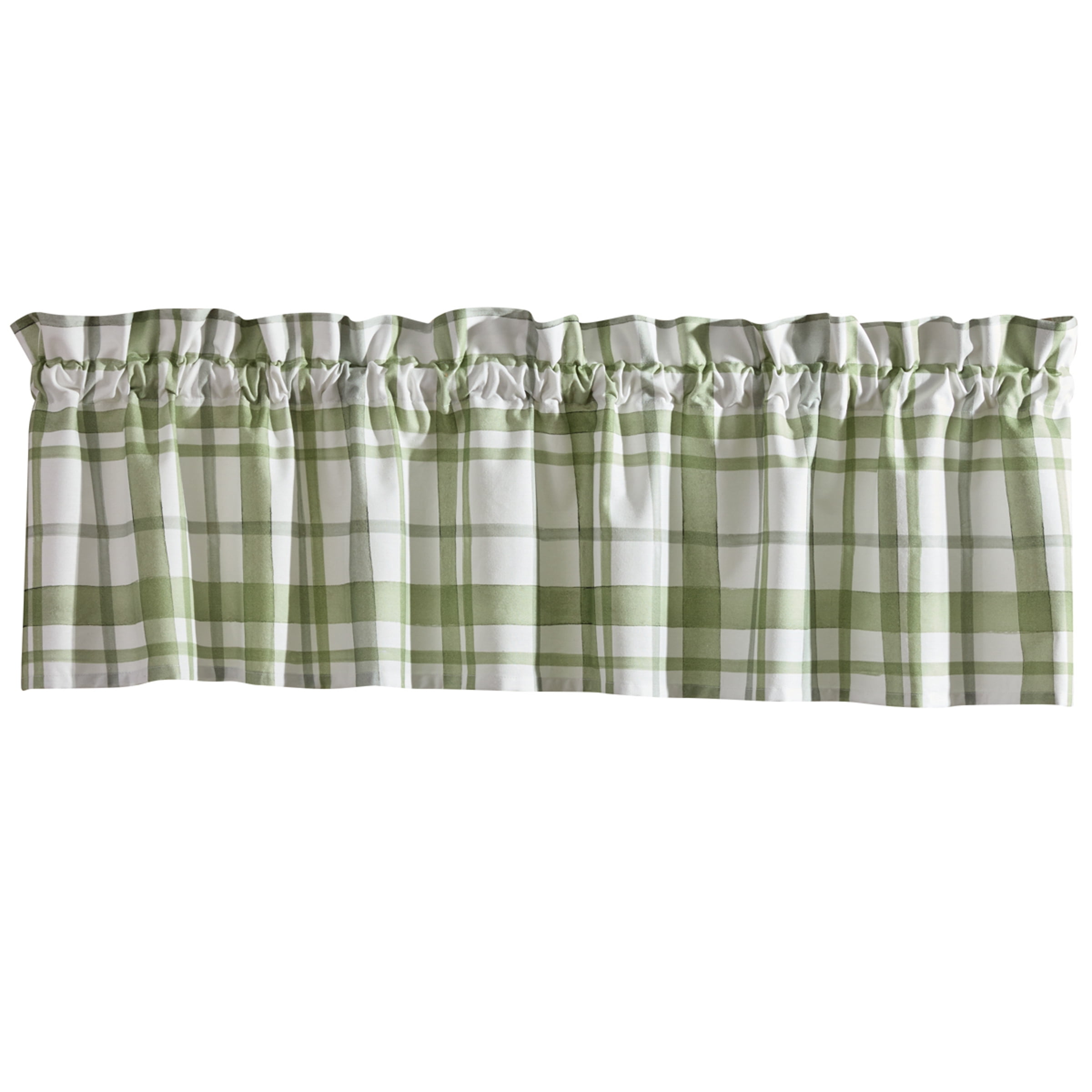 Green and White Plaid Cotton Kitchen Valance 60" x 14"