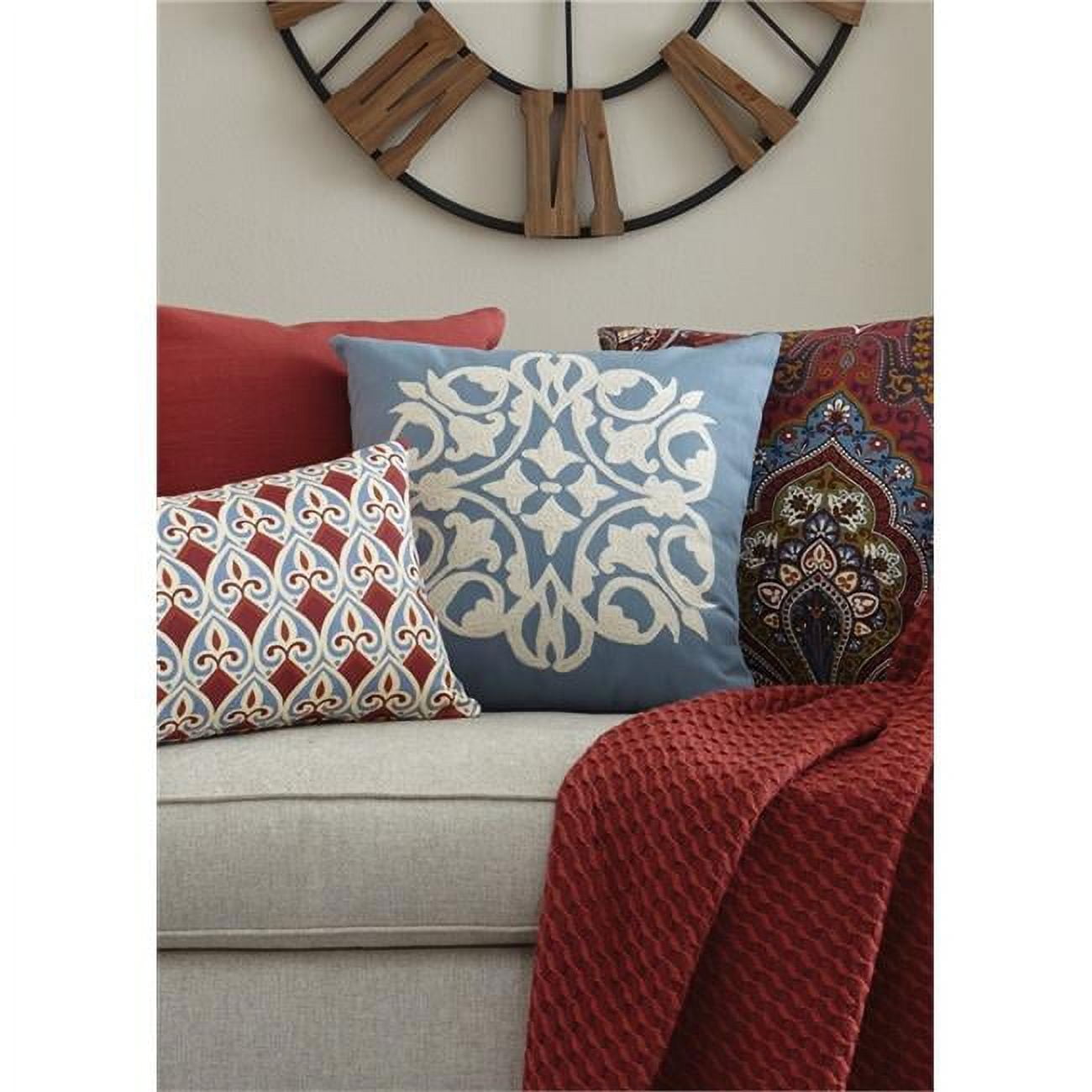 Tangier Blue and White Cotton Embroidered Pillow Cover 18"