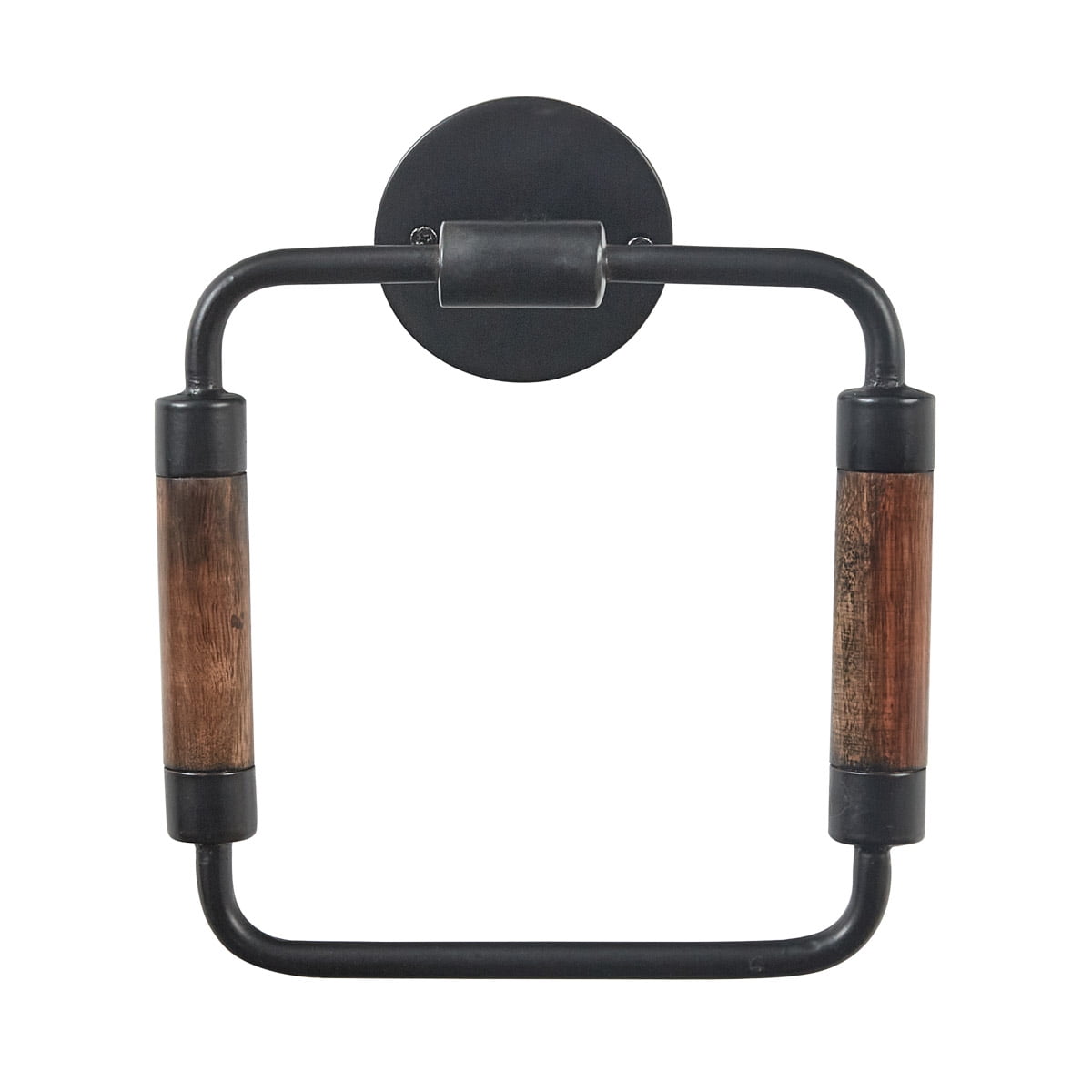 Rustic Black and Wood Wall Mounted Towel Ring