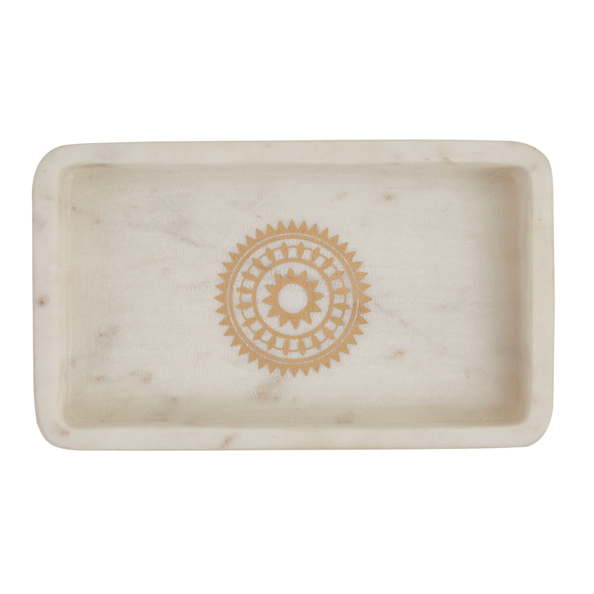 Natural Soapstone Round Vanity Tray with Gold Medallion Design