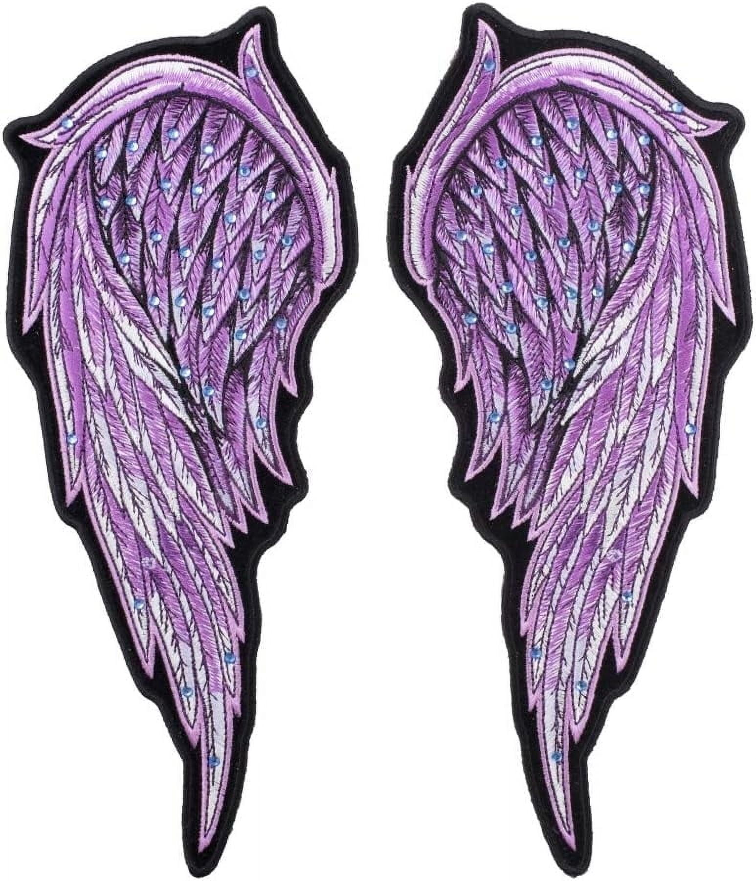 Split Purple Angel Wings Rhinestone Patch, Medium Size