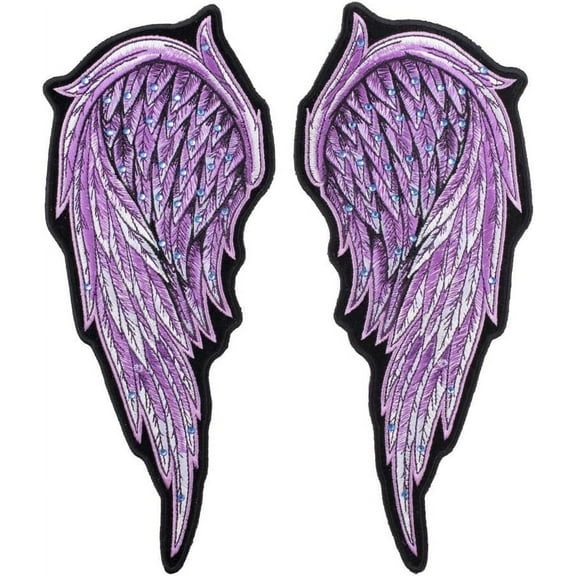 Split Purple Angel Wings Rhinestone Patch, Medium Size