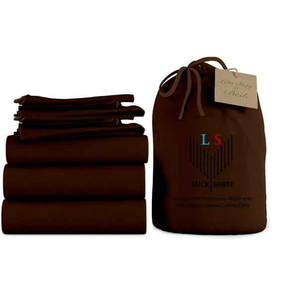 Split Queen 5-Piece Pure Organic Cotton Bed Sheets Set, 700-Thread-Count, 12 inch Deep Pockets - Chocolate