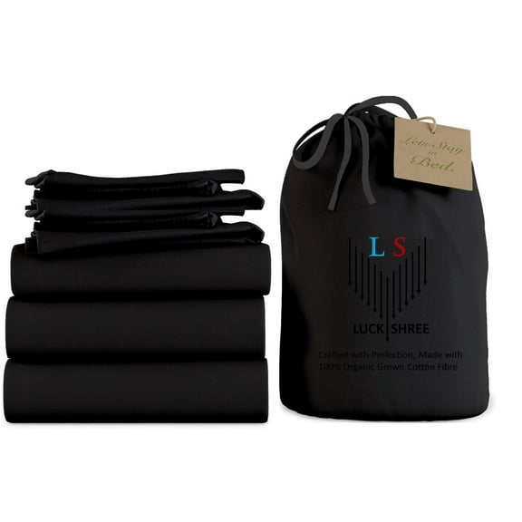 Split Queen 5-Piece Pure Organic Cotton Bed Sheets Set, 700-Thread-Count, 18 inch Deep Pockets - Black