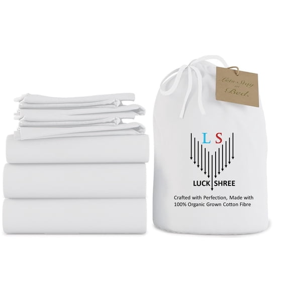 Split Queen 5-Piece Pure Organic Cotton Bed Sheets Set, 800-Thread-Count, 12 inch Deep Pockets - White