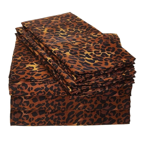 Split Queen 5-Piece Pure Organic Cotton Sheet Set, 1000-Thread-Count, 12 inch Deep Pockets - Leopard Print