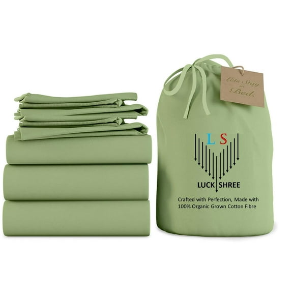 Split Queen 5-Piece Pure Organic Cotton Sheet Set, 1000-Thread-Count, 12 inch Deep Pockets - Sage
