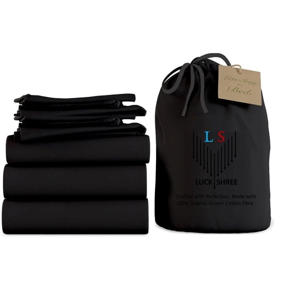 Split Queen 5-Piece Pure Organic Cotton Sheet Set, 1000-Thread-Count, 30 inch Deep Pockets - Black
