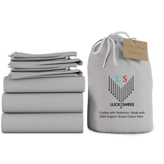 Split Queen 5-Piece Pure Organic Cotton Sheet Set, 1000-Thread-Count, 30 inch Deep Pockets - Light Grey