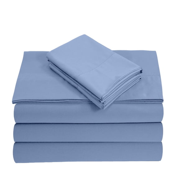 Split Queen 5-Piece Sheet Set, 400-TC Giza Cotton, 10 inch Deep Pockets - Light Blue