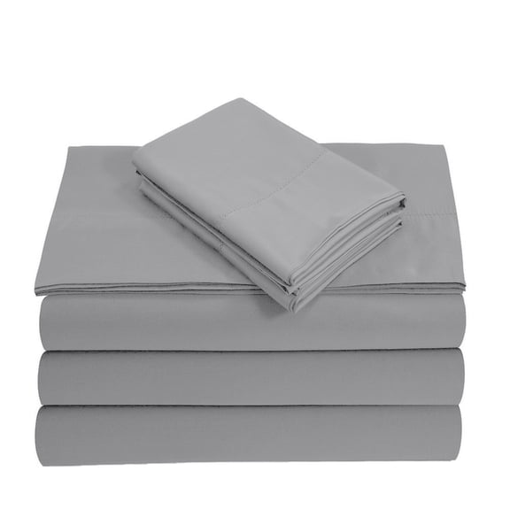 Split Queen 5-Piece Sheet Set, 400-TC Giza Cotton, 25 inch Deep Pockets - Light Grey