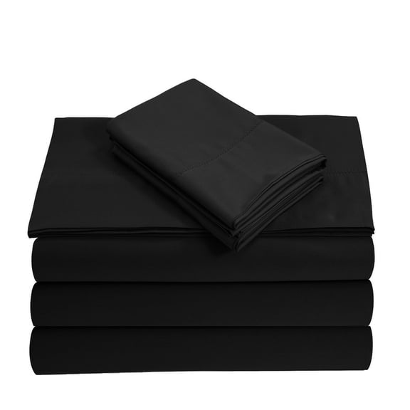 Split Queen 5-Piece Sheet Set, 400-TC Giza Cotton, 30 inch Deep Pockets - Black