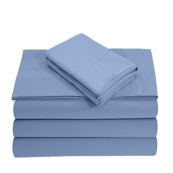 Split Queen 5-Piece Sheet Set, 400-TC Giza Cotton, 30 inch Deep Pockets - Light Blue