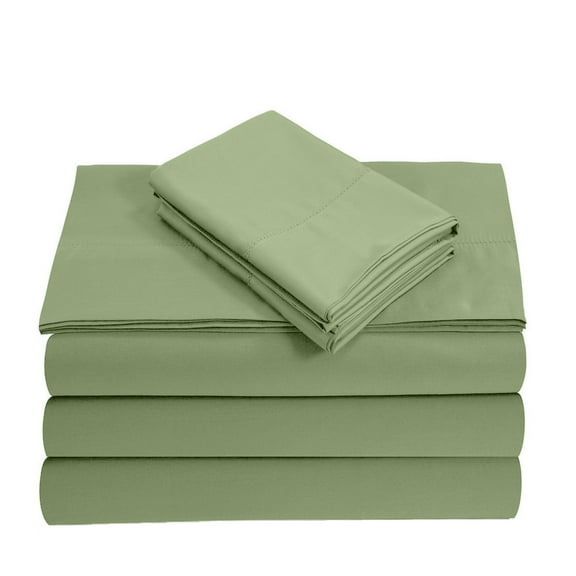 Split Queen 5-Piece Sheet Set, 600-TC Giza Cotton, 10 inch Deep Pockets - Sage