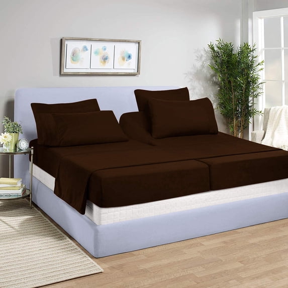 Split-Queen Bed Sheet Set (5-Pieces) Adjustable Bed Sheets - 800 Thread Count 100% Egyptian Cotton - 15" Deep Pocket of Fitted Sheet -(Split Queen, Chocolate Solid)