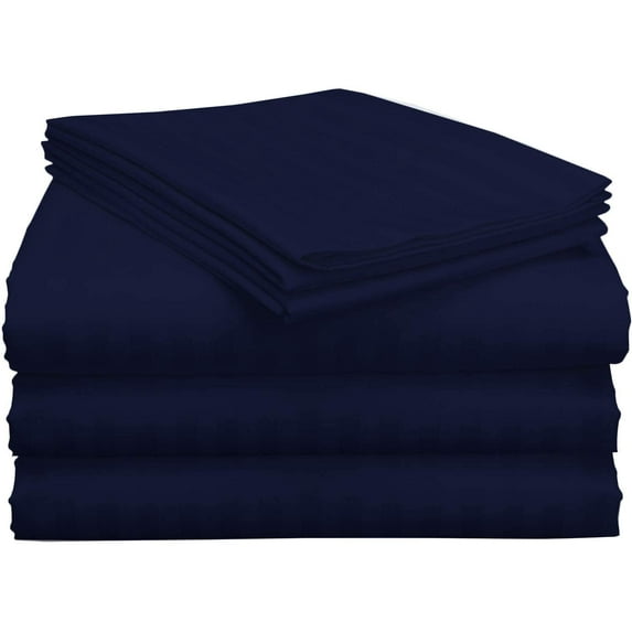 Split Queen Bed Sheet Set 5Pcs Adjustable Bed Sheets - 12" Deep Pocket of Fitted Sheet 800 Thread Count 100% Pure Egyptian Cotton - (Split Queen, Navy Blue Stripe)