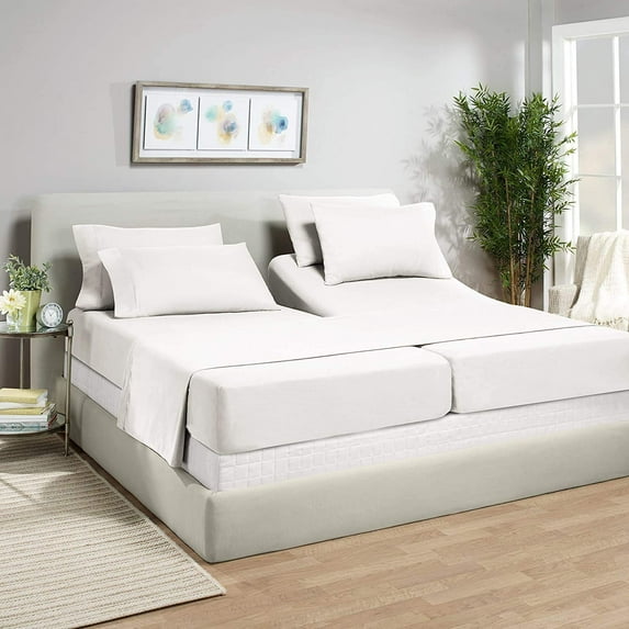 Split Queen Bed Sheet Set 5Pcs Adjustable Bed Sheets - 15" Deep Pocket of Fitted Sheet 800 Thread Count 100% Pure Egyptian Cotton - (Split Queen, White Solid)