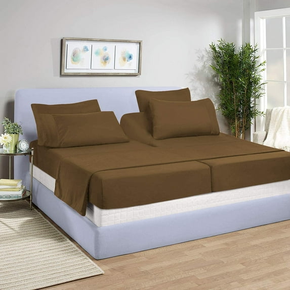 Split Queen Bed Sheet Set 5Pcs Adjustable Bed Sheets - 12" Deep Pocket of Fitted Sheet 800 Thread Count 100% Pure Egyptian Cotton - (Split Queen, Taupe Solid)