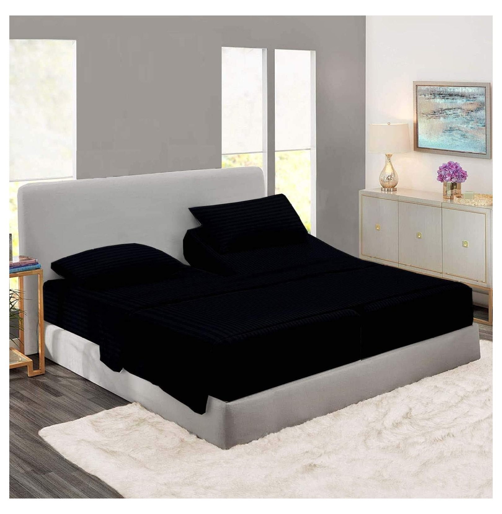 Split Queen Sheets 5 Piece Adjustable Split Sheets 100 Egyptian Cotton 400 TC 16 Inch Deep