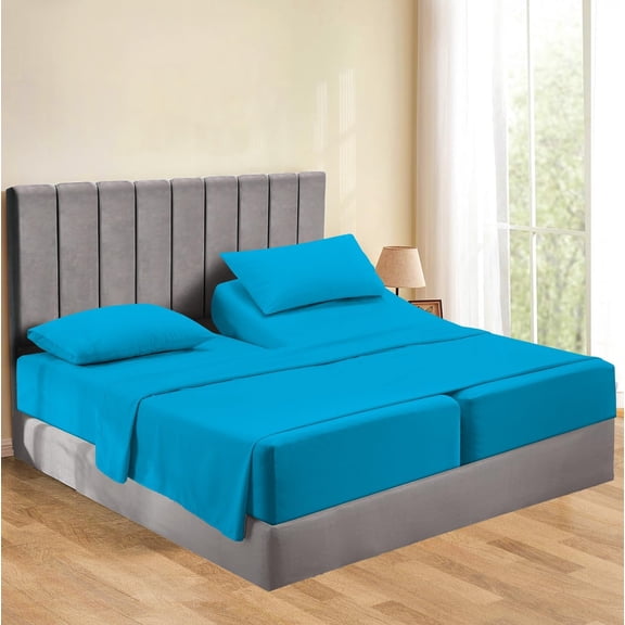 Split Queen Sheets Sets for Adjustable Bed Cotton, Luxury Sheets 100% Egyptian Cotton - 500 TC - Designed for Split Bed, Fit- ( 10-12" Inch Deep Pockets ) ( Split-Queen ) Turquoise Solid