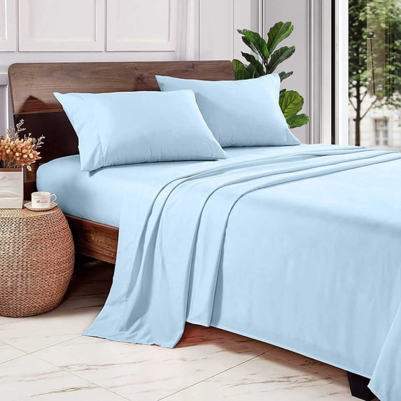 Split Queen Sheets Sets for Adjustable Bed Cotton-Split Queen Sheets Deep Pockets 600 Threadcount-5 Pcs-Split Queen Sheets for Adjustable Bed Twin XL, 15-18 Inch Deep Sheet (Sky Blue Solid)